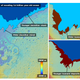 Left: Color-coded digital elevation model of the study area showing the two proposed shoreline levels of an early Mars ocean that existed approximately 3.4 billion years ago. Right: Areas covered by the documented tsunami events extending from these shorelines. (Image and caption credit: Alexis Rodriguez)